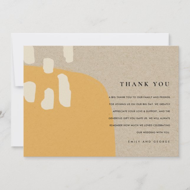 MODERN ABSTRACT RUSTIC ORANGE RUST KRAFT WEDDING THANK YOU CARD (Front)