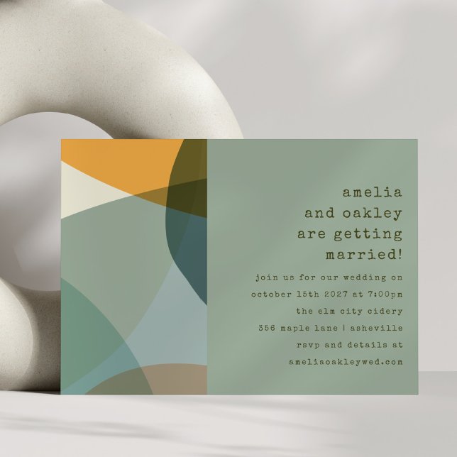 Modern Abstract Sage Green Contemporary Wedding Invitation (Creator Uploaded)
