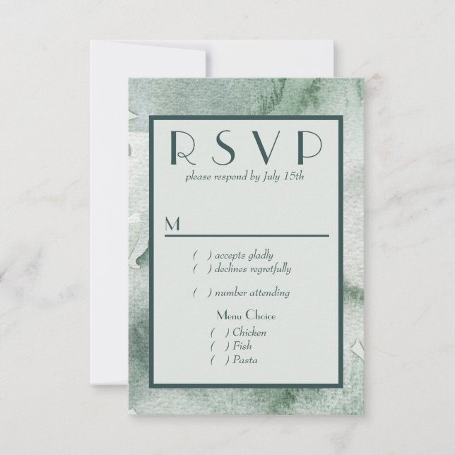 Modern Abstract Sage Green Watercolor RSVP w/Menu  Card (Front)