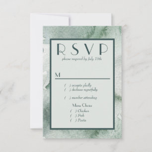 Modern Abstract Sage Green Watercolor RSVP w/Menu Card