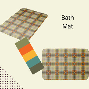 Modern abstract sage green with orange squares bath mat
