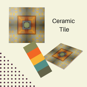 Modern abstract sage green with orange squares ceramic tile