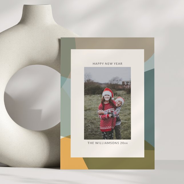 Modern Abstract Sage Teal Photo Happy New Year Holiday Card (Creator Uploaded)