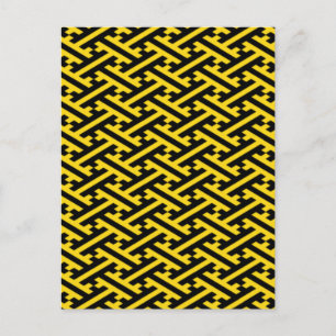Modern Abstract Sayagata Yellow Black Cross Maze Holiday Postcard