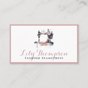 Modern Abstract Sewing Machine QR Code Dusty Rose Business Card