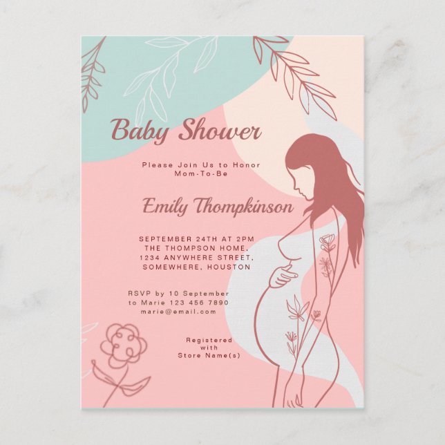 Modern Abstract Shape Expectant Mum Baby Shower Postcard (Front)