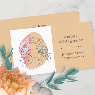 Modern Abstract Shapes Boho Orange Pink Woman  Business Card