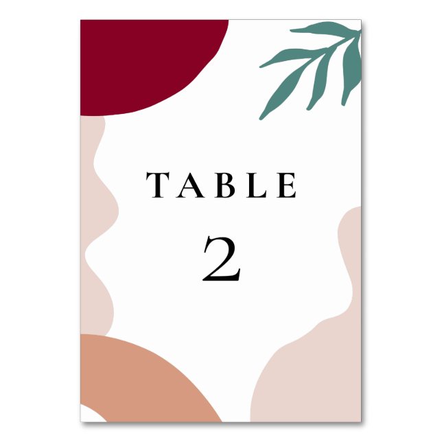 Modern abstract shapes contemporary wedding table number (Front)