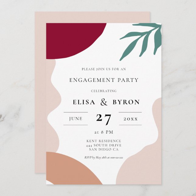 Modern abstract shapes engagement party invitation (Front/Back)