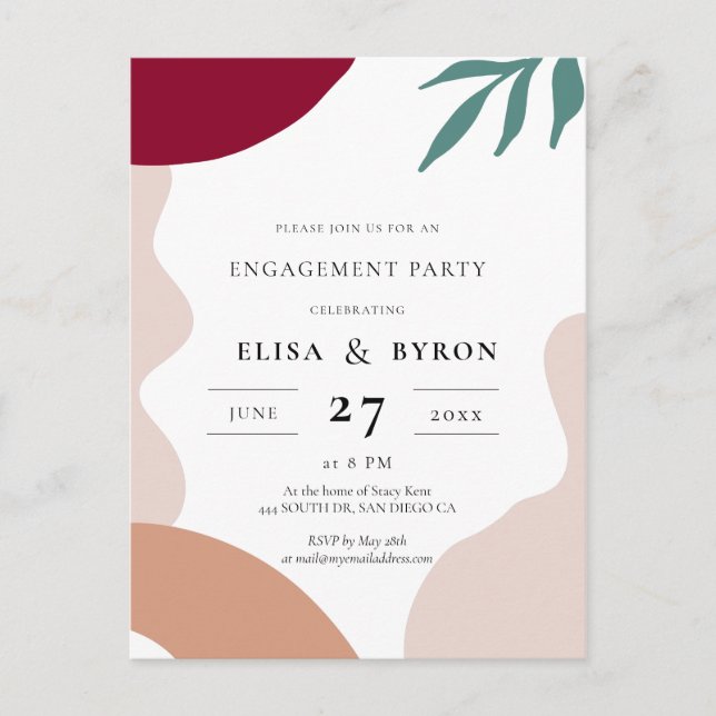Modern abstract shapes engagement party postcard (Front)