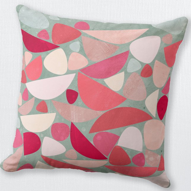 Modern Abstract Shapes Pink Cushion (Modern abstract pink and sea foam throw pillow)