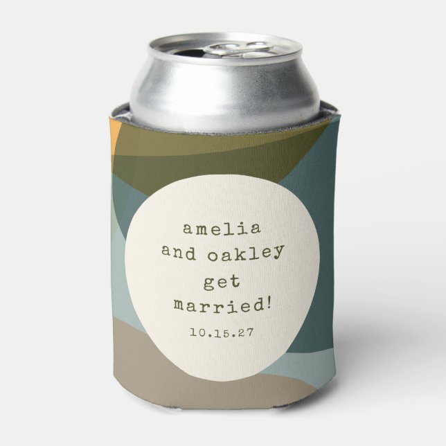 Modern Abstract Shapes Sage Teal Custom Wedding Can Cooler (Can Front)