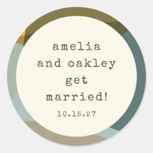 Modern Abstract Shapes Sage Teal Custom Wedding Classic Round Sticker