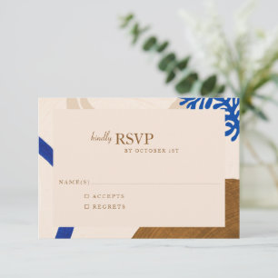 Modern Abstract Shapes Sand Blue Wedding  RSVP Card