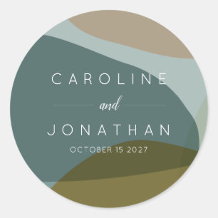 Modern Abstract Shapes Teal Taupe Custom Wedding Classic Round Sticker