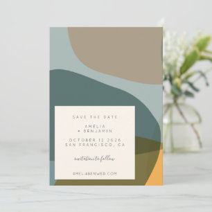 Modern Abstract Shapes Teal Taupe  Save The Date