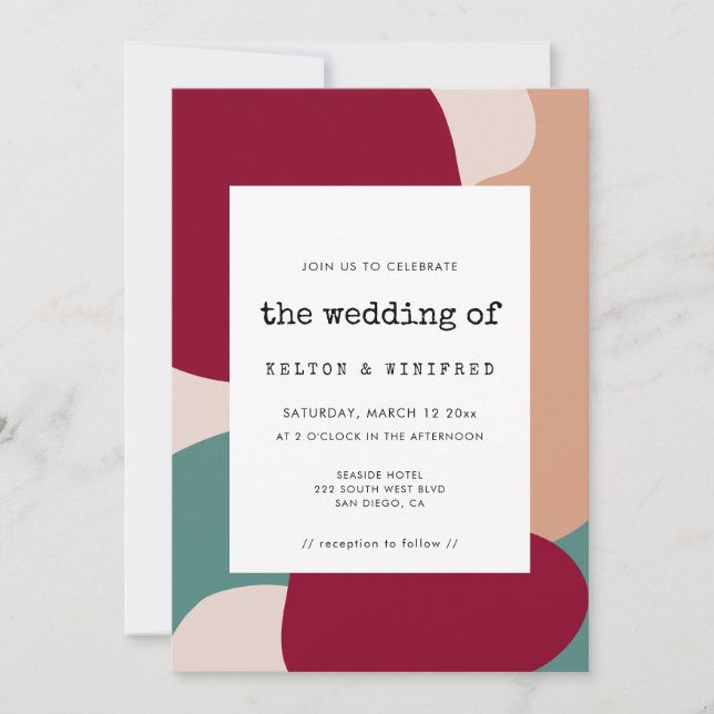 Modern abstract shapes wedding invitation (Front)