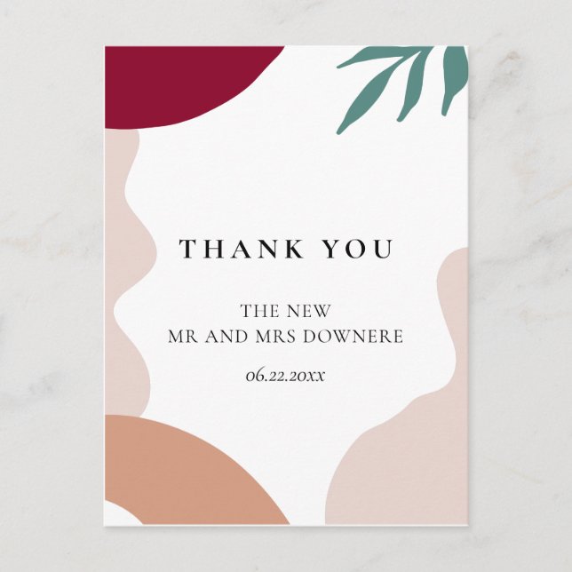 Modern abstract shapes wedding thank you postcard (Front)