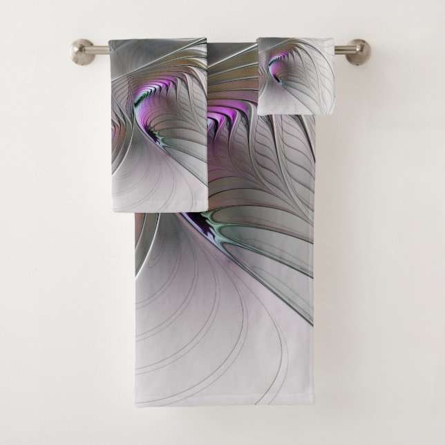 Modern Abstract Shy Fantasy Figure Fractal Art Bath Towel Set (Insitu)