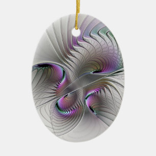 Modern Abstract Shy Fantasy Figure Fractal Art Ceramic Ornament