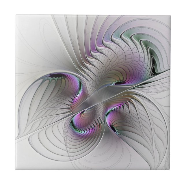 Modern Abstract Shy Fantasy Figure Fractal Art Ceramic Tile (Front)