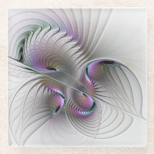 Modern Abstract Shy Fantasy Figure Fractal Art Glass Coaster