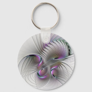 Modern Abstract Shy Fantasy Figure Fractal Art Key Ring