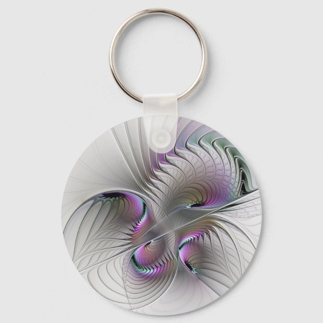 Modern Abstract Shy Fantasy Figure Fractal Art Key Ring (Front)