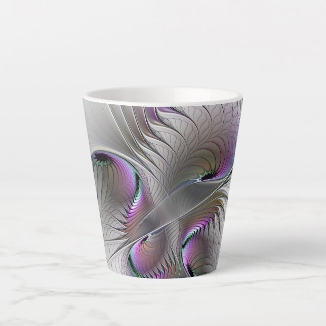 Modern Abstract Shy Fantasy Figure Fractal Art Latte Mug (Front)