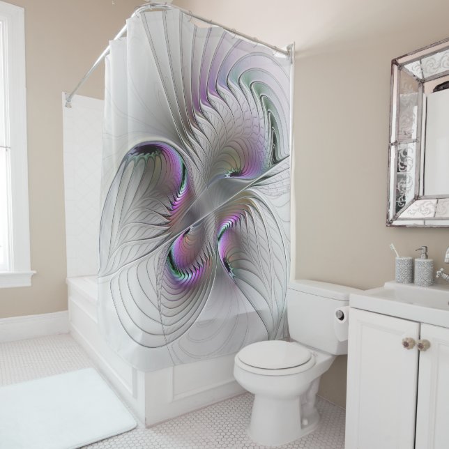 Modern Abstract Shy Fantasy Figure Fractal Art Shower Curtain (In Situ)