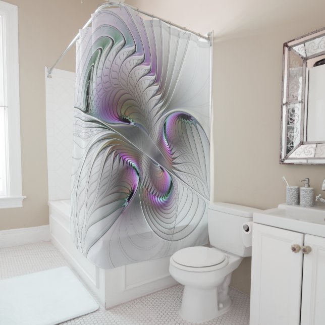 Modern Abstract Shy Fantasy Figure Fractal Art Shower Curtain (In Situ)