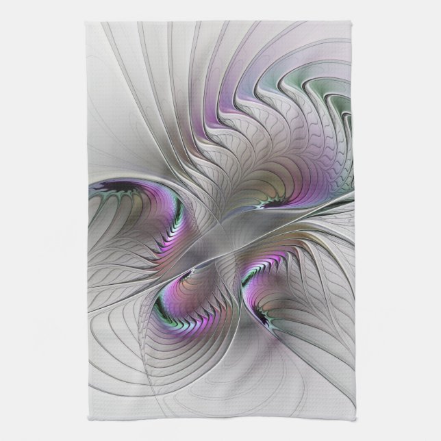 Modern Abstract Shy Fantasy Figure Fractal Art Tea Towel (Vertical)