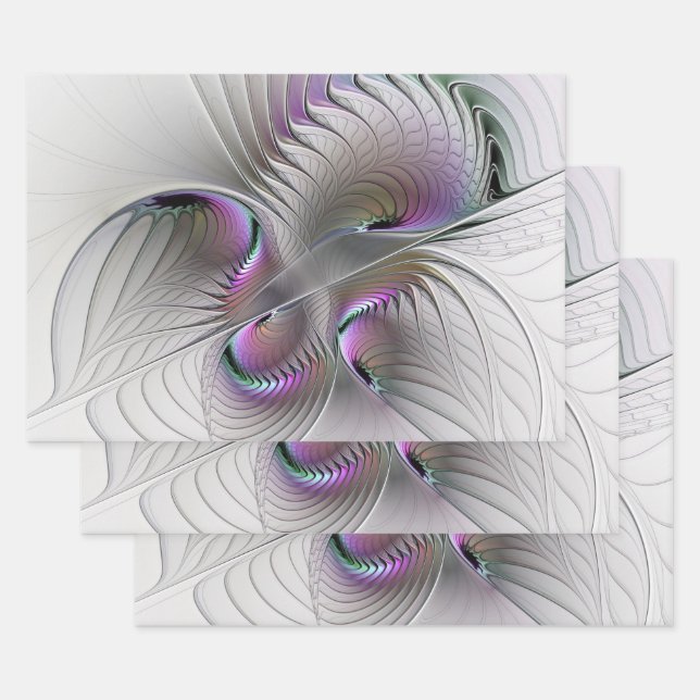 Modern Abstract Shy Fantasy Figure Fractal Art Wrapping Paper Sheet (Set)