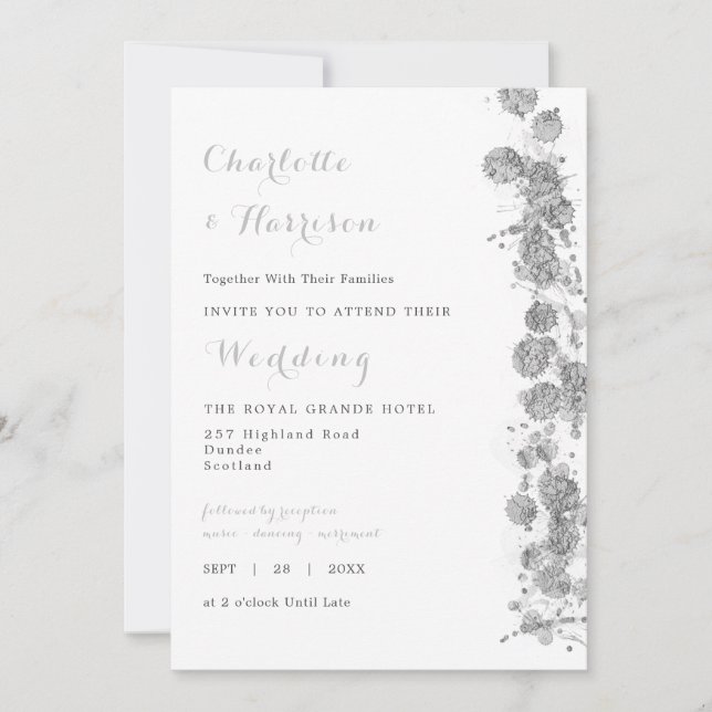 Modern Abstract Silver White Photo Wedding Invitation (Front)
