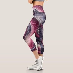 Modern Abstract Simple Swirling Pink and Purple Capri Leggings