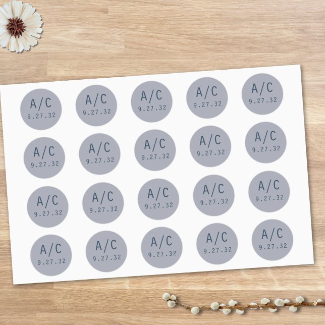 Modern Abstract Slate Blue Grey Mist Initials Classic Round Sticker (Creator Uploaded)