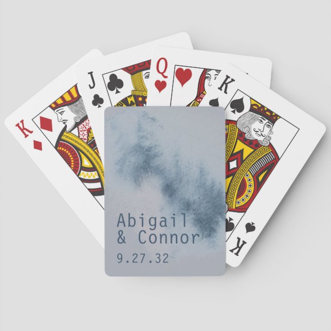 Modern Abstract Slate Blue Grey Mist Watercolor Playing Cards (Back)