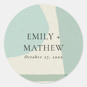 MODERN ABSTRACT SOFT AQUA BLUE ARTISTIC WEDDING CLASSIC ROUND STICKER