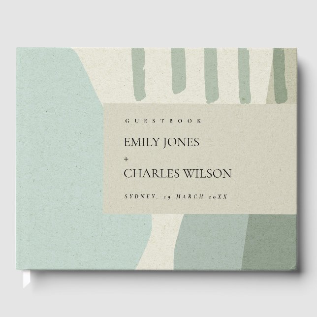 MODERN ABSTRACT SOFT AQUA BLUE ARTISTIC WEDDING GUEST BOOK (Front)