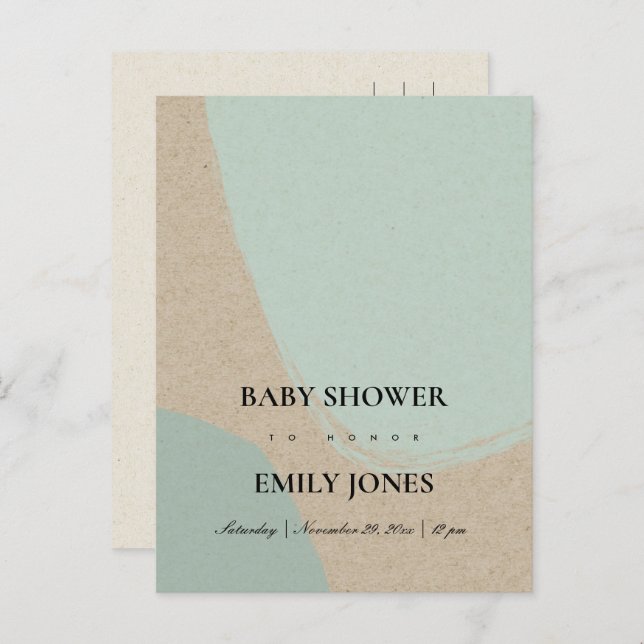 MODERN ABSTRACT SOFT AQUA BLUE KRAFT BABY SHOWER INVITATION POSTCARD (Front/Back)