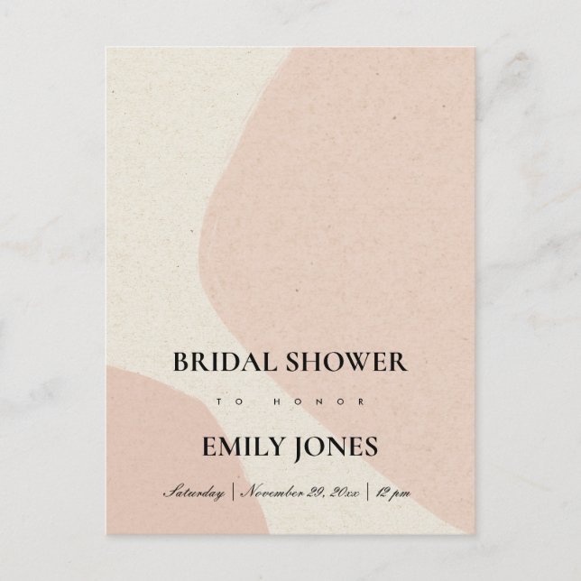 MODERN ABSTRACT SOFT BLUSH PINK BRIDAL SHOWER INVITATION POSTCARD (Front)