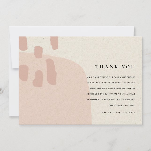 MODERN ABSTRACT SOFT BLUSH PINK KRAFT WEDDING THANK YOU CARD (Front)