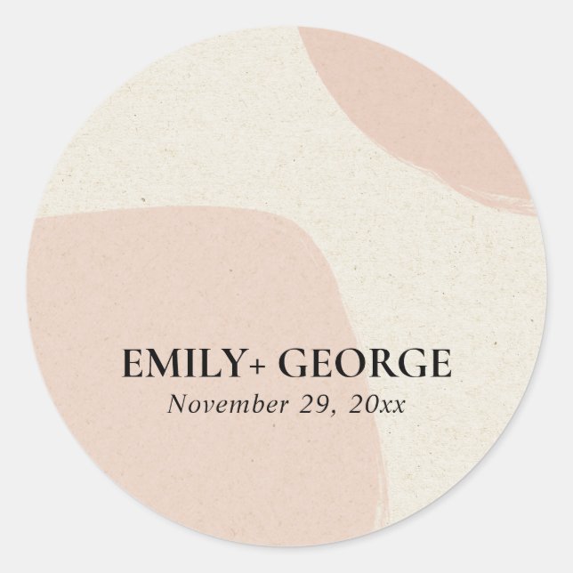 MODERN ABSTRACT SOFT CHIC BLUSH PINK KRAFT WEDDING CLASSIC ROUND STICKER (Front)