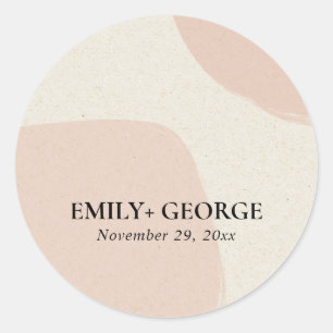 MODERN ABSTRACT SOFT CHIC BLUSH PINK KRAFT WEDDING CLASSIC ROUND STICKER