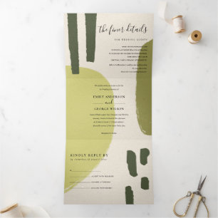 MODERN ABSTRACT SOFT LIME GREEN ARTISTIC WEDDING Tri-Fold INVITATION
