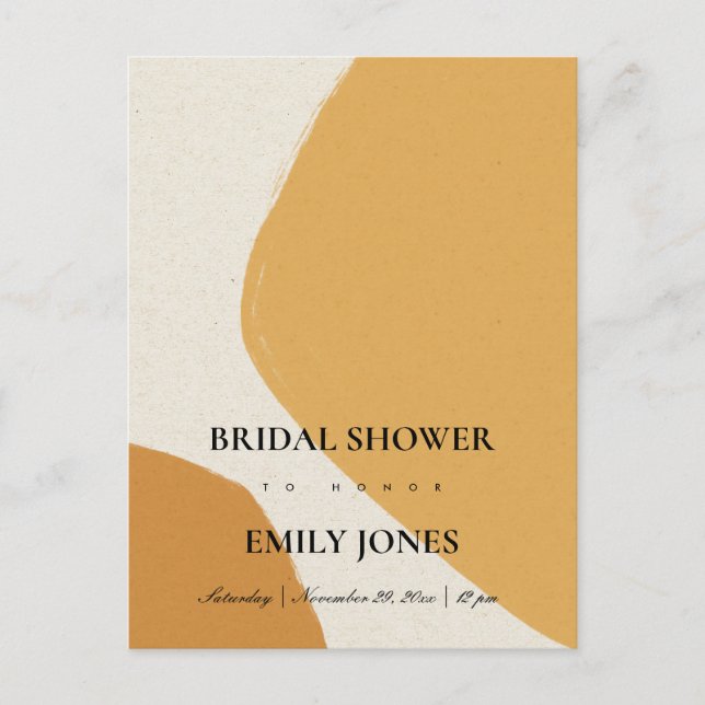 MODERN ABSTRACT SOFT ORANGE RUST BRIDAL SHOWER INVITATION POSTCARD (Front)