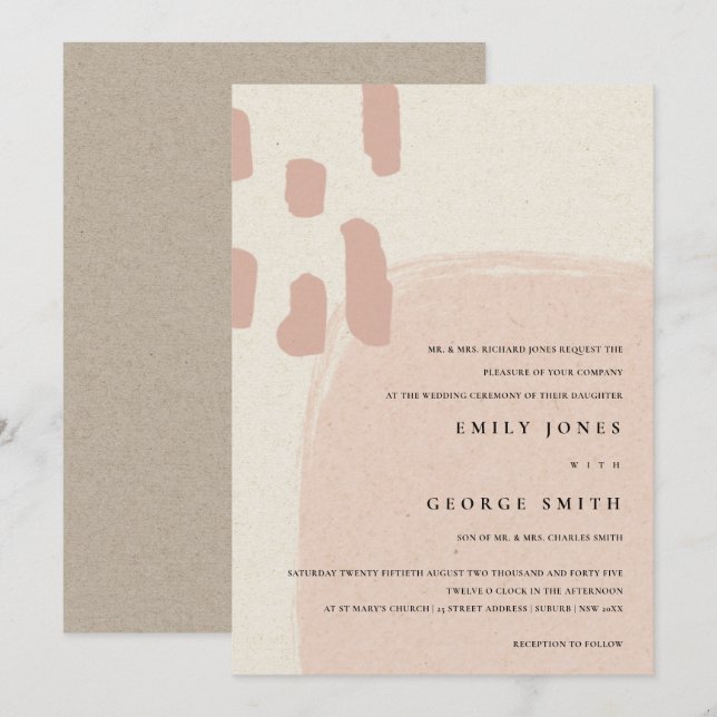 MODERN ABSTRACT SOFT PINK BLUSH WEDDING INVITE (Front/Back)