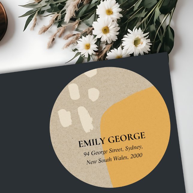 MODERN ABSTRACT SOFT RUST ORANGE KRAFT ADDRESS CLASSIC ROUND STICKER (Creator Uploaded)