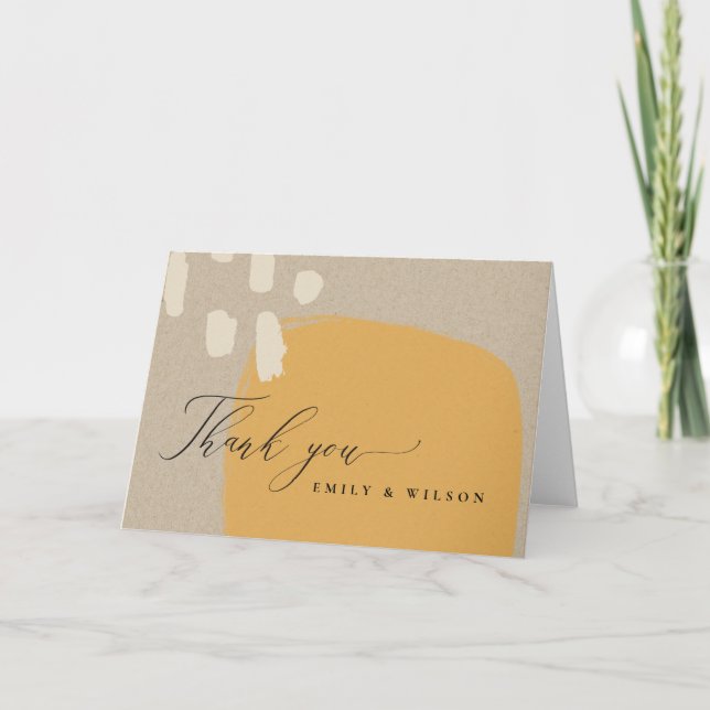 MODERN ABSTRACT SOFT RUST ORANGE KRAFT WEDDING THANK YOU CARD (Front)