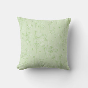 Modern Abstract Soft Sage Green Wildflowers Cushion
